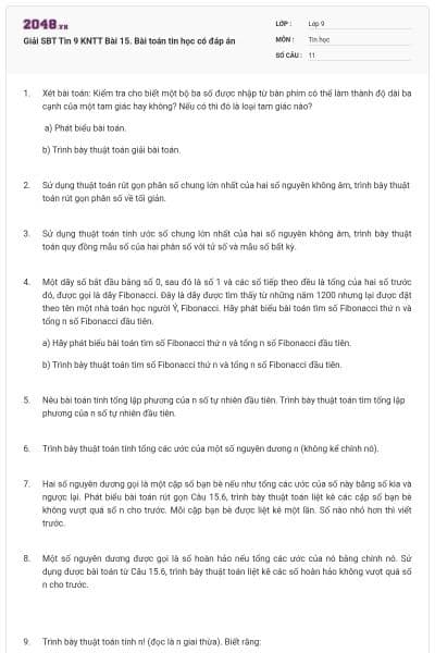 Giải SBT Tin 9 KNTT Bài 15. Bài toán tin học có đáp án