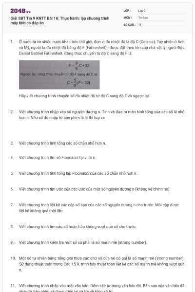 Giải SBT Tin 9 KNTT Bài 16: Thực hành: lập chương trình máy tính có đáp án