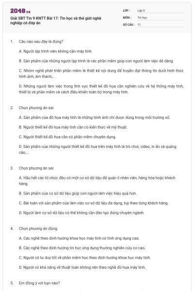 Giải SBT Tin 9 KNTT Bài 17: Tin học và thế giới nghề nghiệp có đáp án