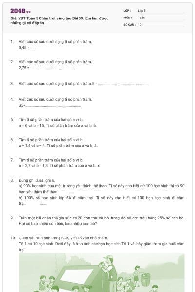 Giải VBT Toán 5 Chân trời sáng tạo Bài 59. Em làm được những gì có đáp án