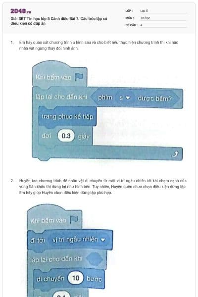 Giải SBT Tin học lớp 5 Cánh diều Bài 7: Cấu trúc lặp có điều kiện có đáp án