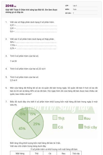 Giải VBT Toán 5 Chân trời sáng tạo Bài 63. Em làm được những gì có đáp án