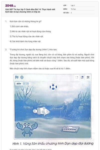 Giải SBT Tin học lớp 5 Cánh diều Bài 14: Thực hành viết kịch bản và tạo chương trình có đáp án