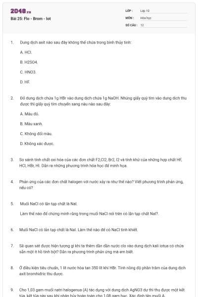 Bài 25: Flo - Brom - Iot