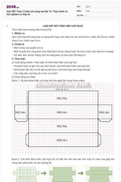 Giải VBT Toán 5 Chân trời sáng tạo Bài 76. Thực hành và trải nghiệm có đáp án