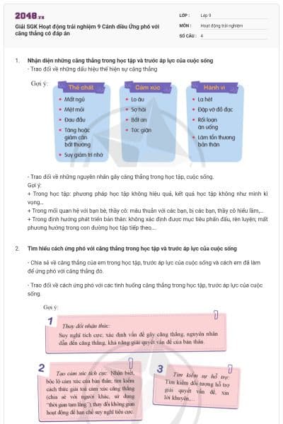 Giải SGK Hoạt động trải nghiệm 9 Cánh diều Ứng phó với căng thẳng có đáp án