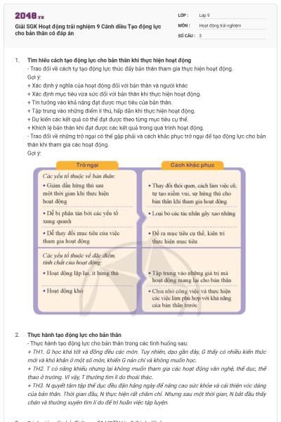 Giải SGK Hoạt động trải nghiệm 9 Cánh diều Tạo động lực cho bản thân có đáp án