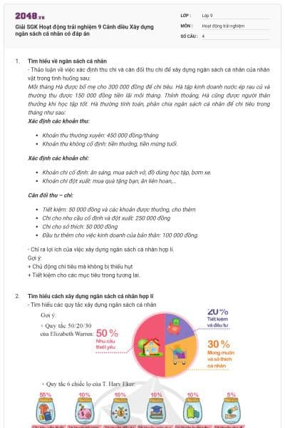 Giải SGK Hoạt động trải nghiệm 9 Cánh diều Xây dựng ngân sách cá nhân có đáp án