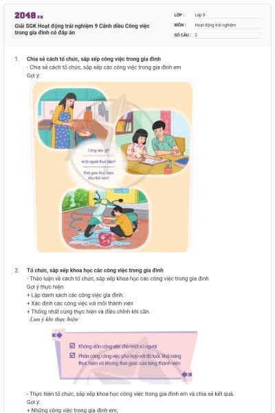 Giải SGK Hoạt động trải nghiệm 9 Cánh diều Công việc trong gia đình có đáp án