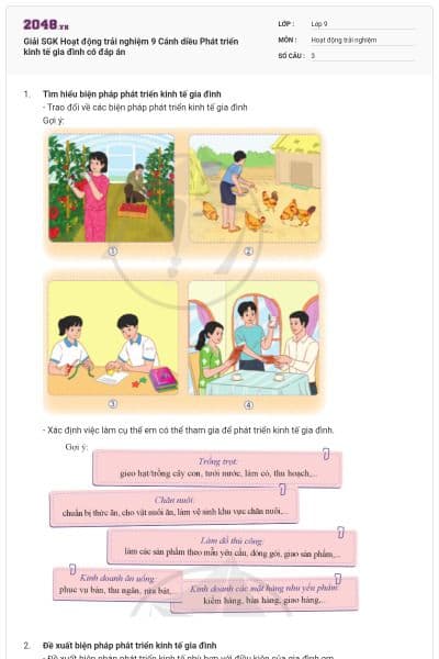 Giải SGK Hoạt động trải nghiệm 9 Cánh diều Phát triển kinh tế gia đình có đáp án