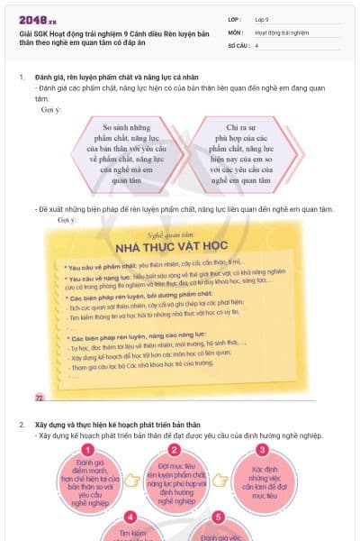 Giải SGK Hoạt động trải nghiệm 9 Cánh diều Rèn luyện bản thân theo nghề em quan tâm có đáp án