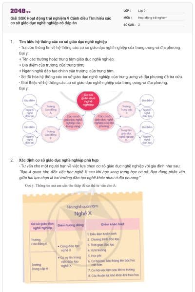 Giải SGK Hoạt động trải nghiệm 9 Cánh diều Tìm hiểu các cơ sở giáo dục nghề nghiệp có đáp án