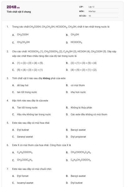 Tính chất vật lí chung