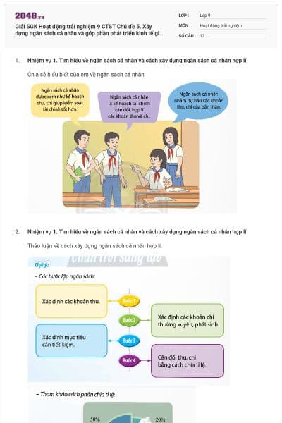 Giải SGK Hoạt động trải nghiệm 9 CTST Chủ đề 5. Xây dựng ngân sách cá nhân và góp phần phát triển kinh tế gia đình có đáp án