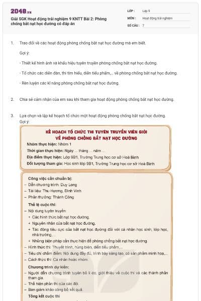 Giải SGK Hoạt động trải nghiệm 9 KNTT Bài 2: Phòng chống bắt nạt học đường có đáp án