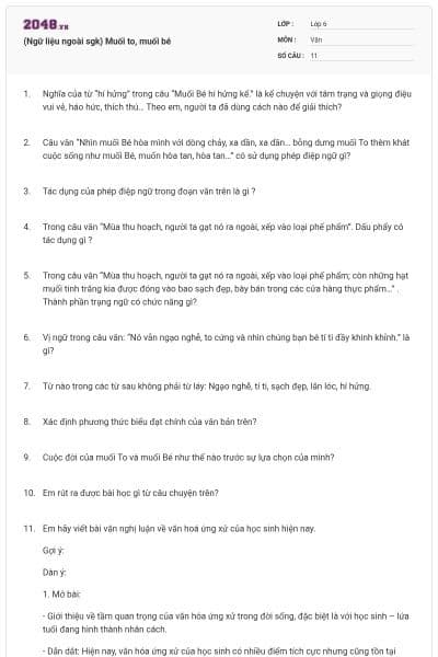 (Ngữ liệu ngoài sgk) Muối to, muối bé