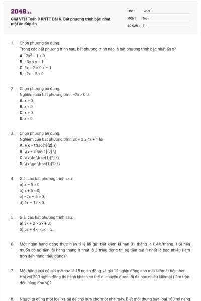Giải VTH Toán 9 KNTT Bài 6. Bất phương trình bậc nhất một ẩn đáp án