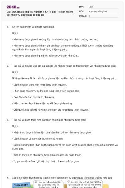 Giải SGK Hoạt động trải nghiệm 9 KNTT Bài 1: Trách nhiệm với nhiện vụ được giao  có đáp án