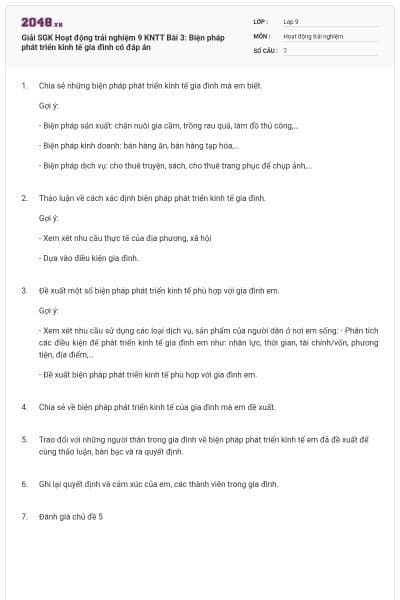 Giải SGK Hoạt động trải nghiệm 9 KNTT Bài 3: Biện pháp phát triển kinh tế gia đình có đáp án