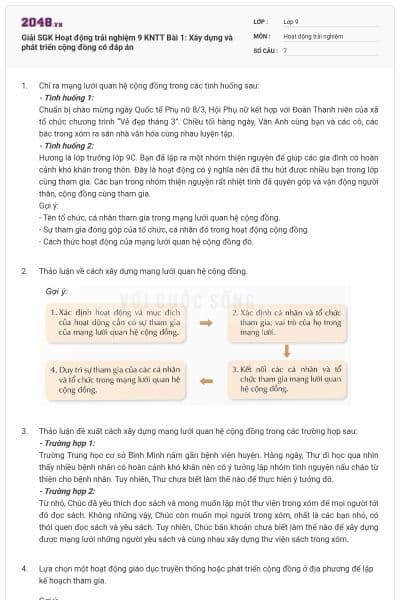 Giải SGK Hoạt động trải nghiệm 9 KNTT Bài 1: Xây dựng và phát triển cộng đồng có đáp án