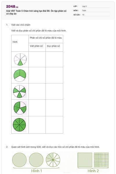Giải VBT Toán 5 Chân trời sáng tạo Bài 88. Ôn tập phân số có đáp án