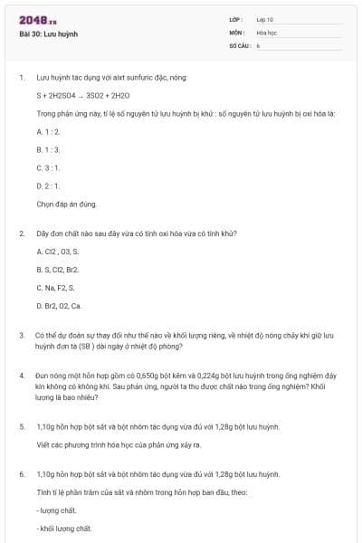Bài 30: Lưu huỳnh