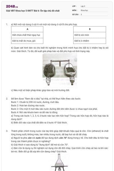 Giải VBT Khoa học 5 KNTT Bài 6: Ôn tập chủ đề chất