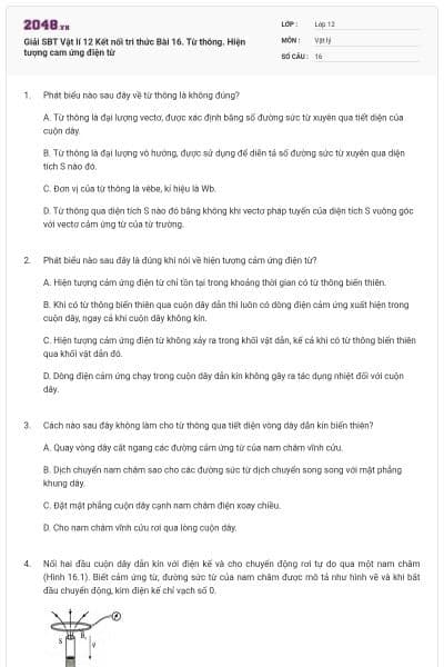Giải SBT Vật lí 12 Kết nối tri thức Bài 16. Từ thông. Hiện tượng cam ứng điện từ