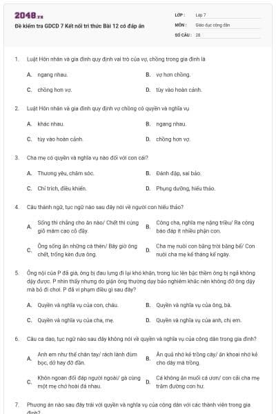 Đề kiểm tra GDCD 7 Kết nối tri thức Bài 12 có đáp án