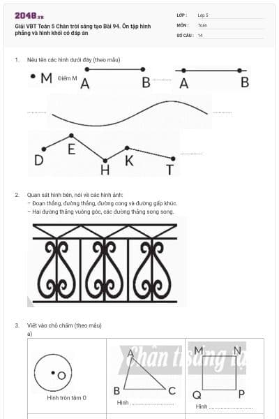 Giải VBT Toán 5 Chân trời sáng tạo Bài 94. Ôn tập hình phẳng và hình khối có đáp án
