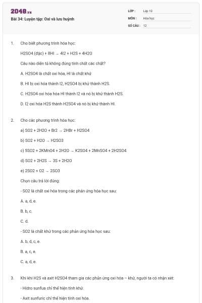 Bài 34: Luyện tập: Oxi và lưu huỳnh
