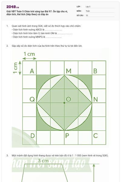 Giải VBT Toán 5 Chân trời sáng tạo Bài 97. Ôn tập chu vi, diện tích, thể tích (tiếp theo) có đáp án