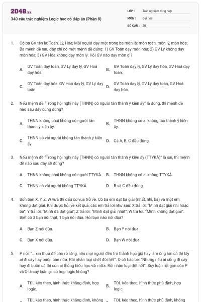 340 câu trắc nghiệm Logic học có đáp án (Phần 8)