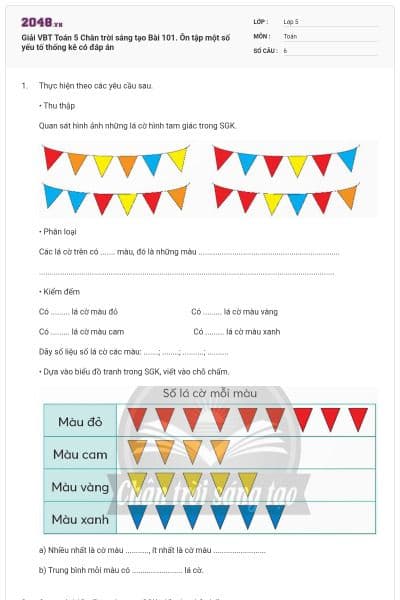 Giải VBT Toán 5 Chân trời sáng tạo Bài 101. Ôn tập một số yếu tố thống kê có đáp án