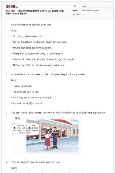 Giải SGK Hoạt động trải nghiệm 9 KNTT Bài 1: Nghề em quan tâm có đáp án