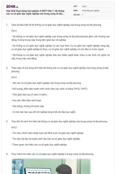 Giải SGK Hoạt động trải nghiệm 9 KNTT Bài 1: Hệ thống các cơ sở giáo dục nghề nghiệp của trung ương và địa phương có đáp án