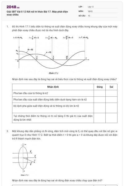 Giải SBT Vật lí 12 Kết nối tri thức Bài 17. Máy phát điện xoay chiều