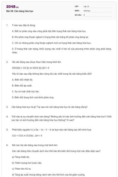Bài 38: Cân bằng hóa học