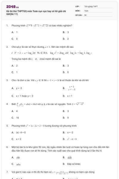 Đề thi thử THPTGQ môn Toán cực cực hay có lời giải chi tiết(Đề 11)