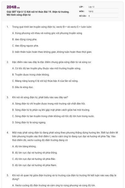 Giải SBT Vật lí 12 Kết nối tri thức Bài 19. Điện từ trường. Mô hình sóng điện từ