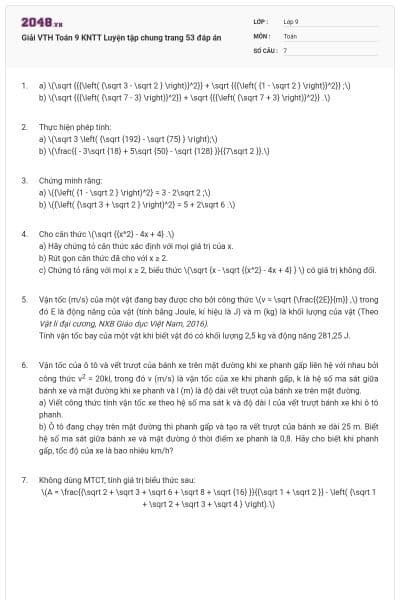 Giải VTH Toán 9 KNTT Luyện tập chung trang 53 đáp án