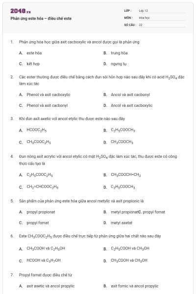 Phản ứng este hóa – điều chế este