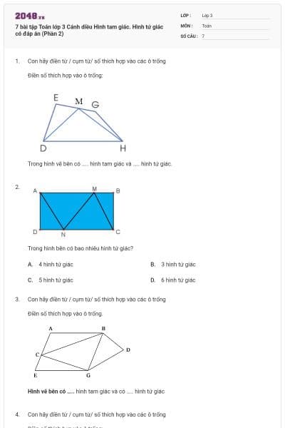 7 bài tập Toán lớp 3 Cánh diều Hình tam giác. Hình tứ giác có đáp án (Phần 2)
