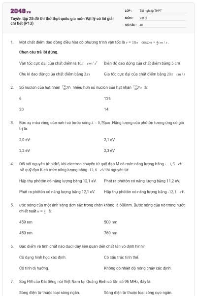 Tuyển tập 25 đề thi thử thpt quốc gia môn Vật lý có lời giải chi tiết (P13)