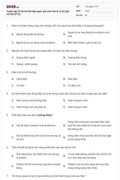 Tuyển tập 25 đề thi thử thpt quốc gia môn Vật lý có lời giải chi tiết (P12)