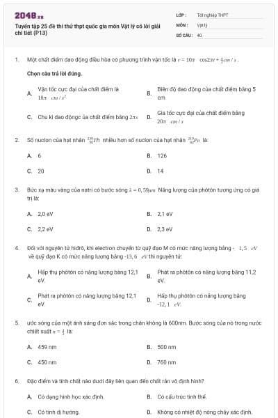 Tuyển tập 25 đề thi thử thpt quốc gia môn Vật lý có lời giải chi tiết (P13)