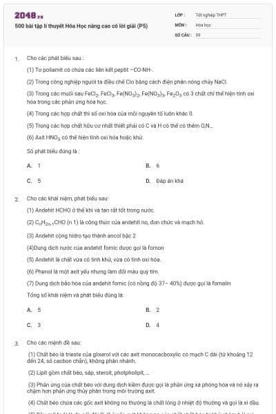 500 bài tập lí thuyết Hóa Học nâng cao có lời giải (P5)
