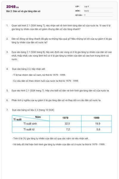 Bài 2: Dân số và gia tăng dân số