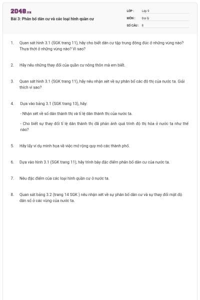 Bài 3: Phân bố dân cư và các loại hình quần cư