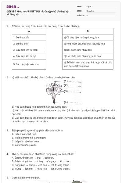 Giải VBT Khoa học 5 KNTT Bài 17: Ôn tập chủ đề thực vật và động vật